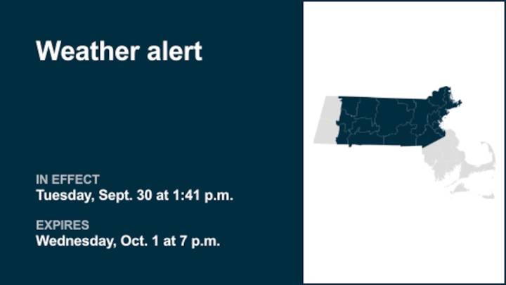 Weather alert in place for 7 Massachusetts counties until Wednesday evening