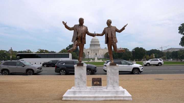 Statue of Donald Trump and Jeffrey Epstein appears in US capital