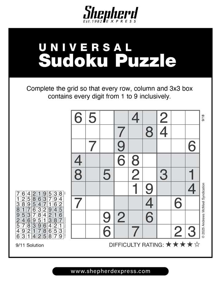 Sudoku: Sept. 18, 2025