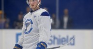 Nikita Alexandrov scores for Blues in 4-1 preseason loss to Columbus