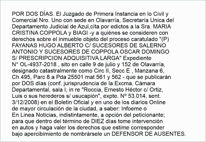 Edicto: Sobre prescripción adquisitiva larga
