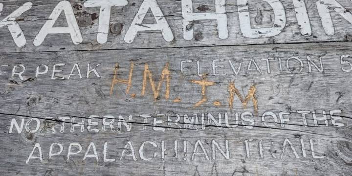 Baxter Peak summit sign on top of Katahdin vandalized