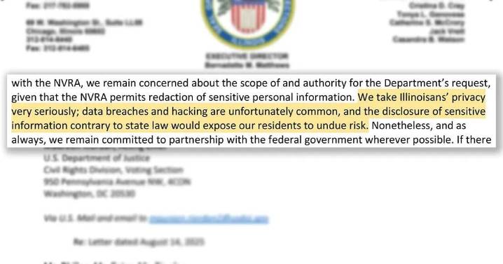 Illinois elections board refuses to give DOJ sensitive voter data