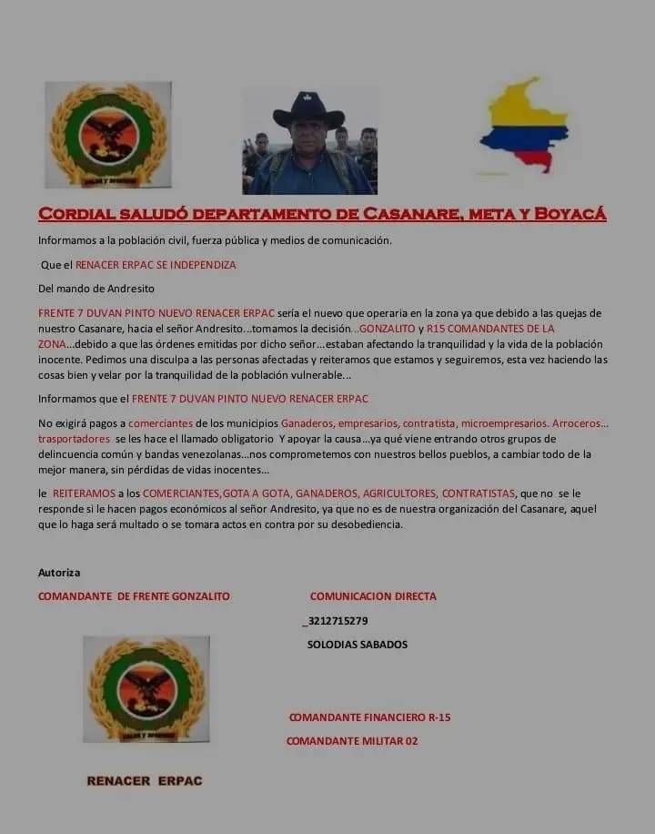 ¿SE FRACTURÓ EL MANDO DE RENACER ERPAC EN CASANARE…?