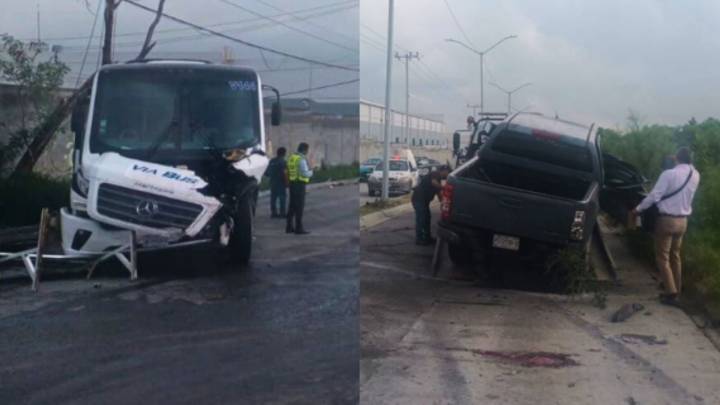 Choque entre camión de personal y camioneta deja 6 heridos en Monterrey