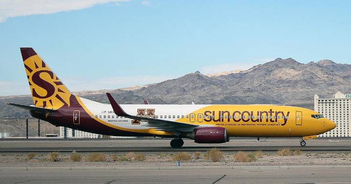 Sun Country's Minnesota Gopher Athletics-branded Boeing lands at Laughlin/Bullhead International Airport