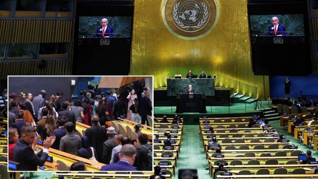 UN delegates walk out ahead of Netanyahu speech – the UK and US ‘stayed put’