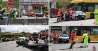 Una gran colisión entre cuatro coches y un autobús urbano deja heridos en San Cibrao das Viñas