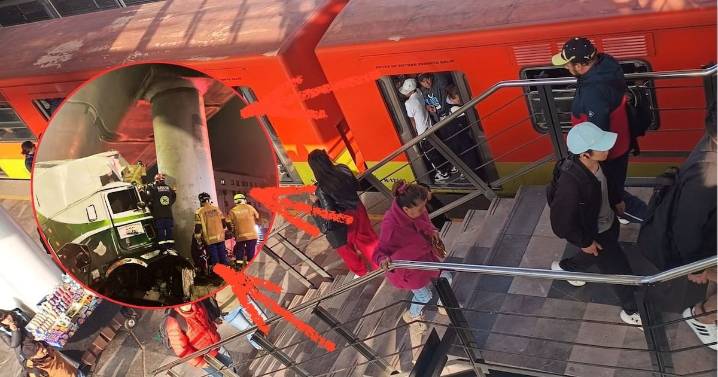 ¿Se va a caer? Autoridades del Metro CDMX anuncian revisión de pilar tras choque de tráiler