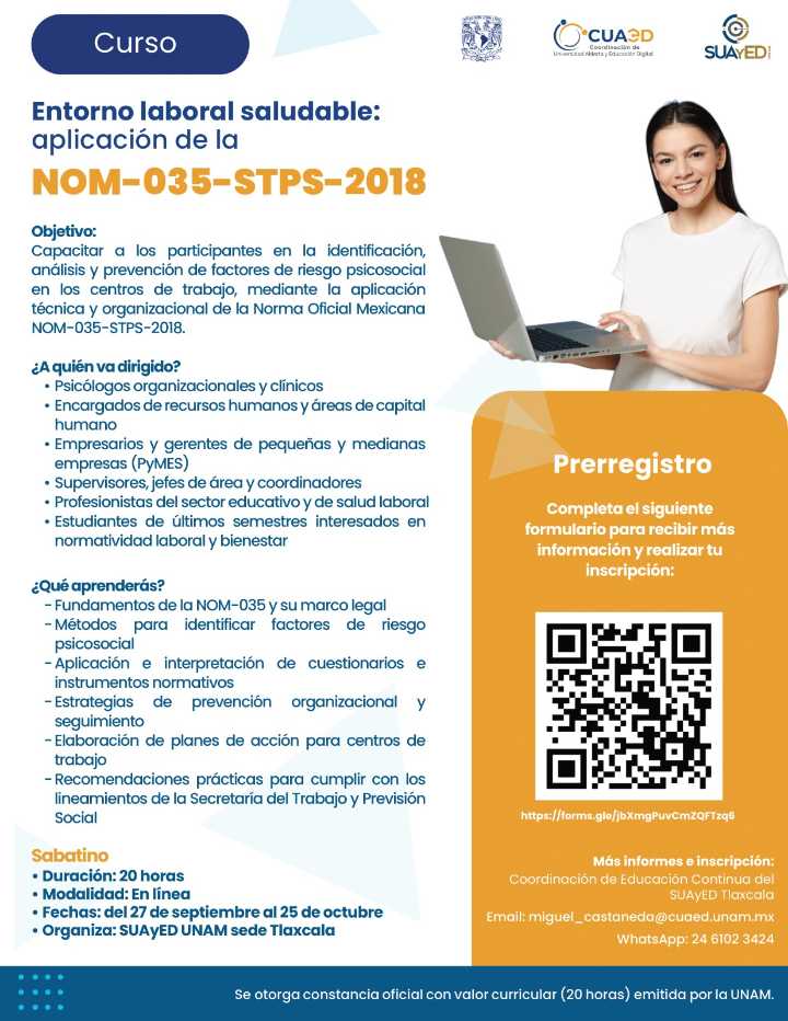 Ofrecerán curso “Entorno laboral saludable, aplicación de la NOM