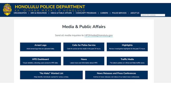 Honolulu Police Department creates user-friendly public affairs webpage