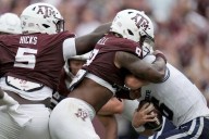 Texas A&M's Cashius Howell sacks Utah State QB three times in a row