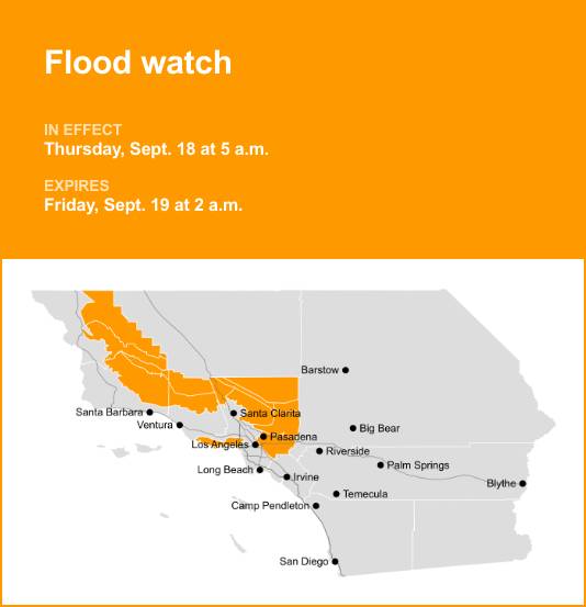 Flood watch issued for Los Angeles County for Thursday and Friday due to prolonged downpours