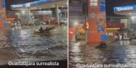 Jóvenes se vuelven virales al usar kayak en calle inundada de Guadalajara