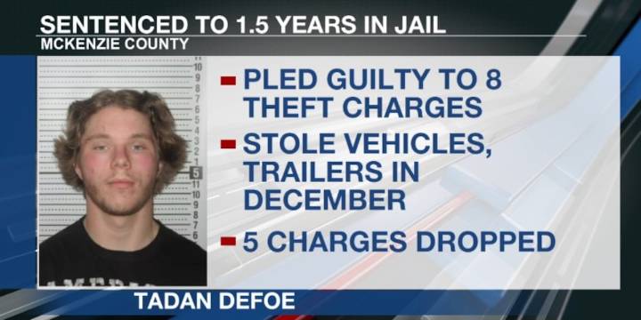 Watford City man sentenced to year-and-a-half for string of thefts last year
