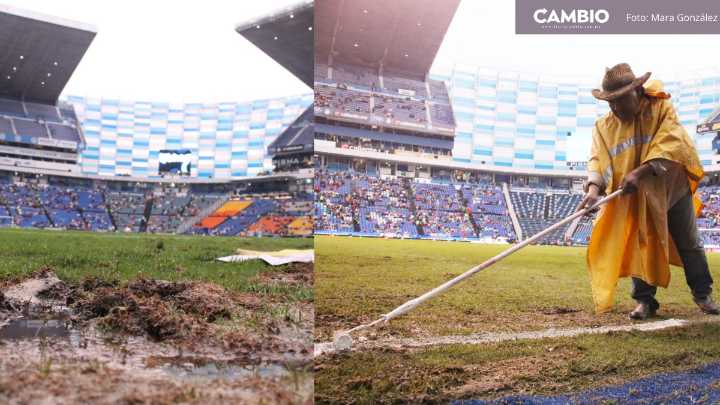Club Puebla y Chivas juegan sobre un lodazal en el Cuauhtémoc tras fuertes lluvias (VIDEO)