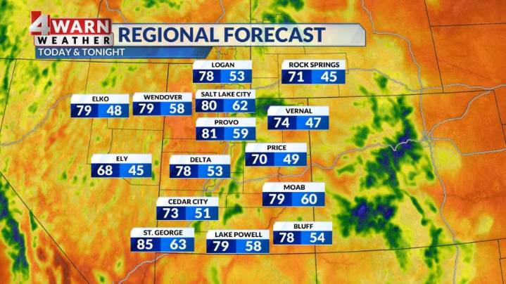 Mostly sunny and warm Monday, but thunderstorm chances increase for Utah on Tuesday