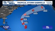 Tropical Storm Gabrielle spins in the central Atlantic, forecast to become a hurricane over the weekend.