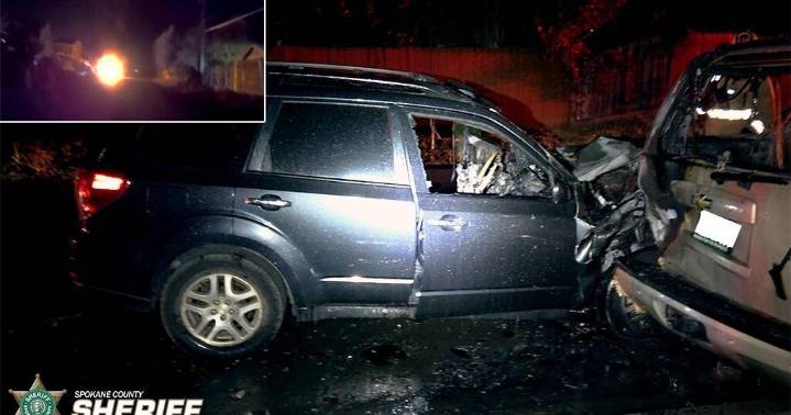 Suspected impaired driver crashes into parked car, starting fire in Spokane Valley