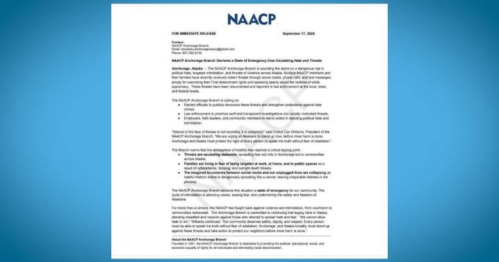 Anchorage NAACP declares state of emergency after receiving threats