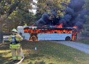 Bus carrying soldiers to Camp Smith goes up in flames