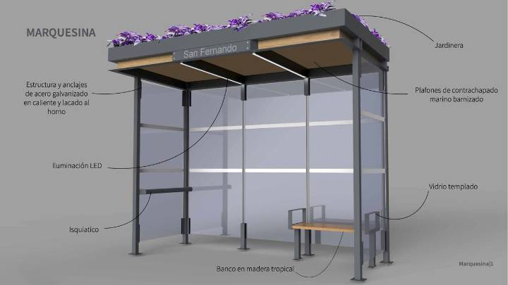 Así serán las nuevas marquesinas de autobuses en San Fernando