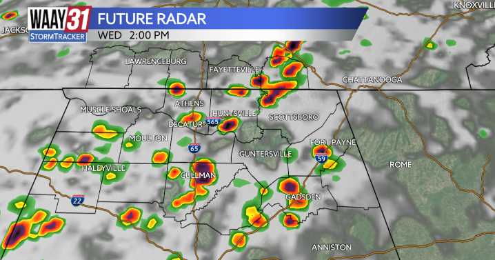 Scattered showers and storms through Thursday