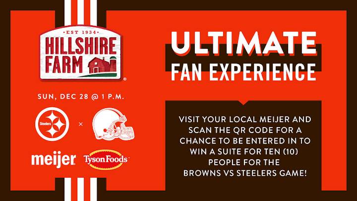 Scan the QR code for chance to win a suite for Browns vs. Steelers on Dec. 28