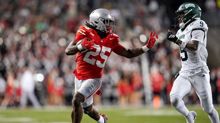 Ohio State football coach Ryan Day raves about freshman running back