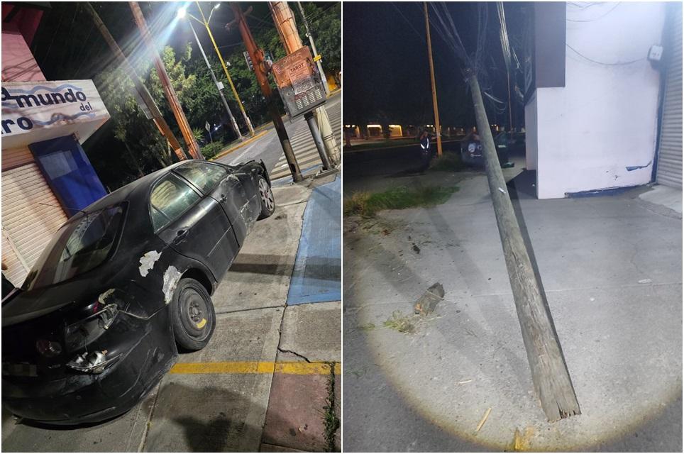 Conduce ebria y choca contra bolardo, señalamiento y poste en Convención