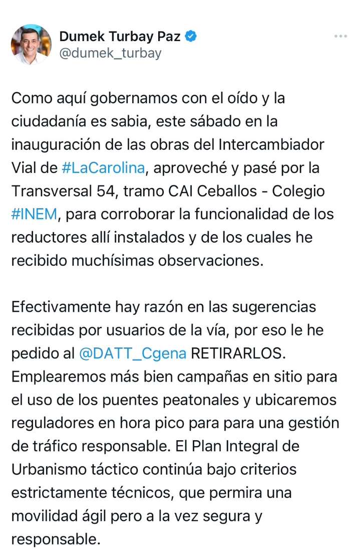 Alcalde ajustará reductores en la Transversal 54