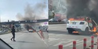 Incendio de auto en la Vía Expresa paraliza tránsito y ocasiona demoras en el Metropolitano entre Domingo Orué y Aramburú