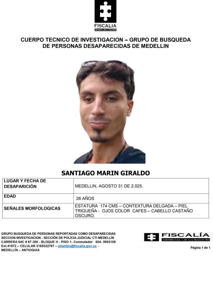 Santiago Marín desapareció en Medellín