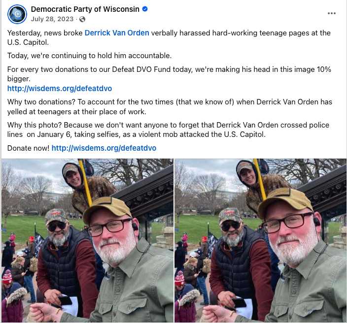 WisDems: After a month where WI-03 Rep. Derrick Van Orden tweeted over 600 times, he spent last night going through years old facebook posts to defend Jan. 6th attendance
