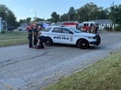 Vehicle hits motorcycle, crashes into local home