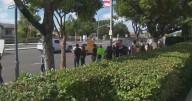 Small group of protestors in Orange County host rally outside of Nixon Presidential Library opposing visit from Justice Amy Coney Barrett
