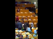Delegates walk out as Netanyahu speaks at the United Nations