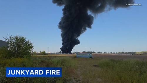 Fire Chicago Heights today: Junkyard fire breaks out at 630 E Joe Orr Road, sending massive plumes of black smoke into air