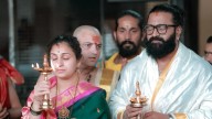 Rishab Shetty visits temple with wife ahead of Kantara: Chapter 1 release