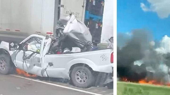 Choque fatal en la I-35: camioneta se despedaza y estalla en llamas al chocar con tráiler