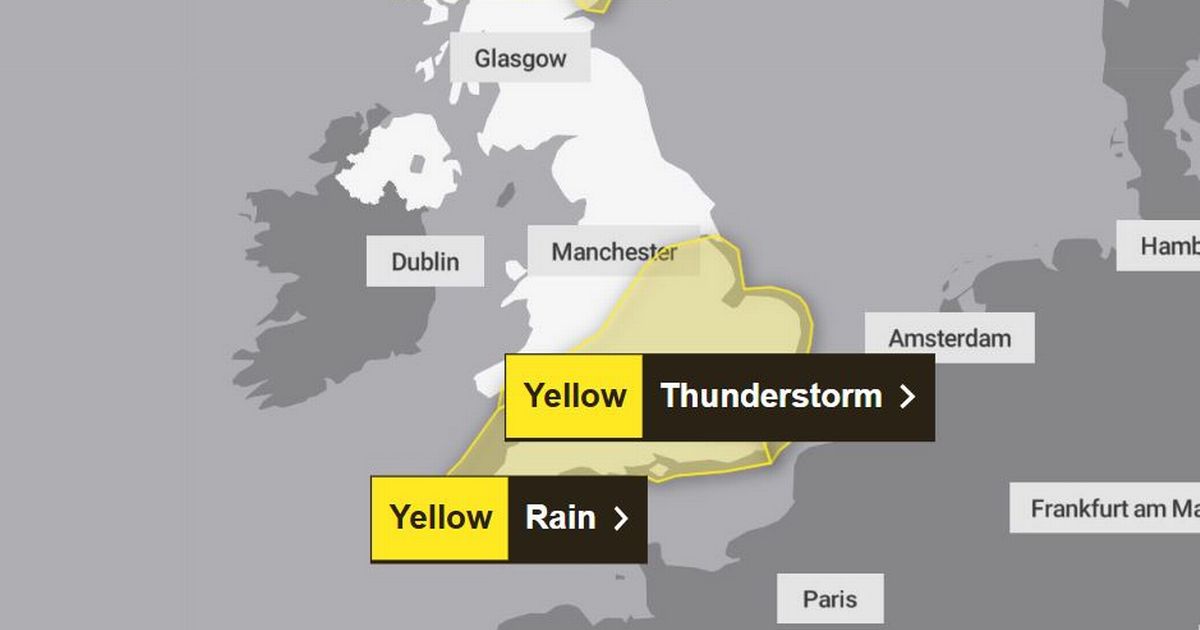 Full list of UK areas impacted by Met Office thunderstorm and rain warnings this week