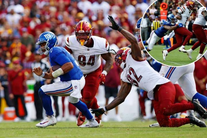Giants' woeful offense line already neutralizing their vaunted strength