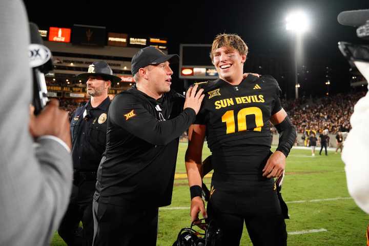 Sam Leavitt Caught Emotional With Kenny Dillingham After ASU’s Thrilling Comeback