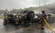 Camión grúa se vuelca e incendia en la PR