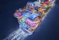 World’s largest cruise ship sets sail on maiden voyage from Florida boasting 55ft waterfall & 40 bars and restaurants