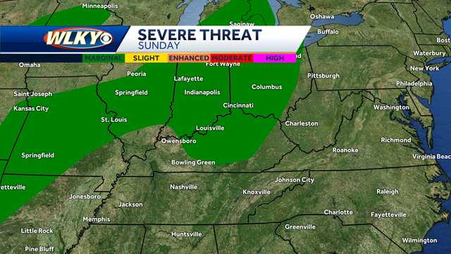 Impact weather:  Isolated Sunday showers, storms