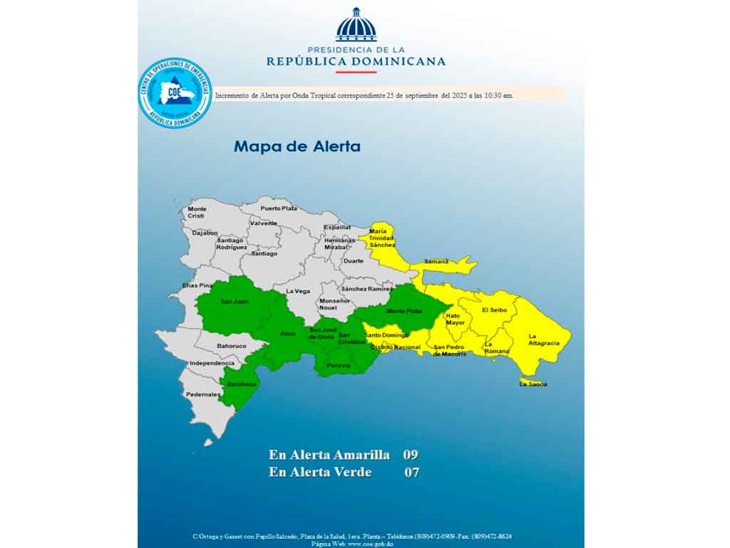 Declaran 16 provincias dominicanas en alerta por onda tropical