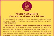TACNA CONVOCAN A GRAN MOVILIZACIÓN CONTRA EL TRASLADO DE REOS A CHALLAPALCA