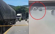 Cámara reveló que peatón no fue arrollado por un camión en San Gil: se lanzó a las ruedas