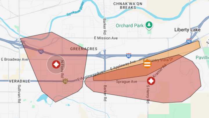 Power outage leaves over 3,500 Avista customers without electricity in Spokane Valley, Greenacres